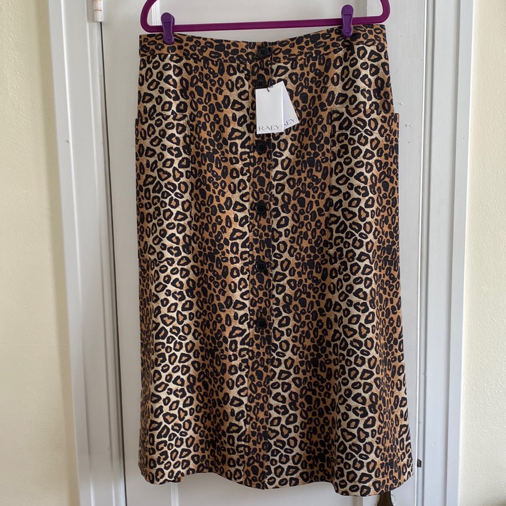 NWT Raey animal print button front skirt size 14